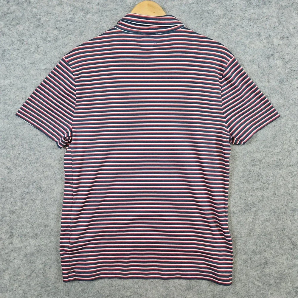 J Crew Men's Polo Shirt Size L Red White Gray Stripes Cotton & Coolmax Polyester